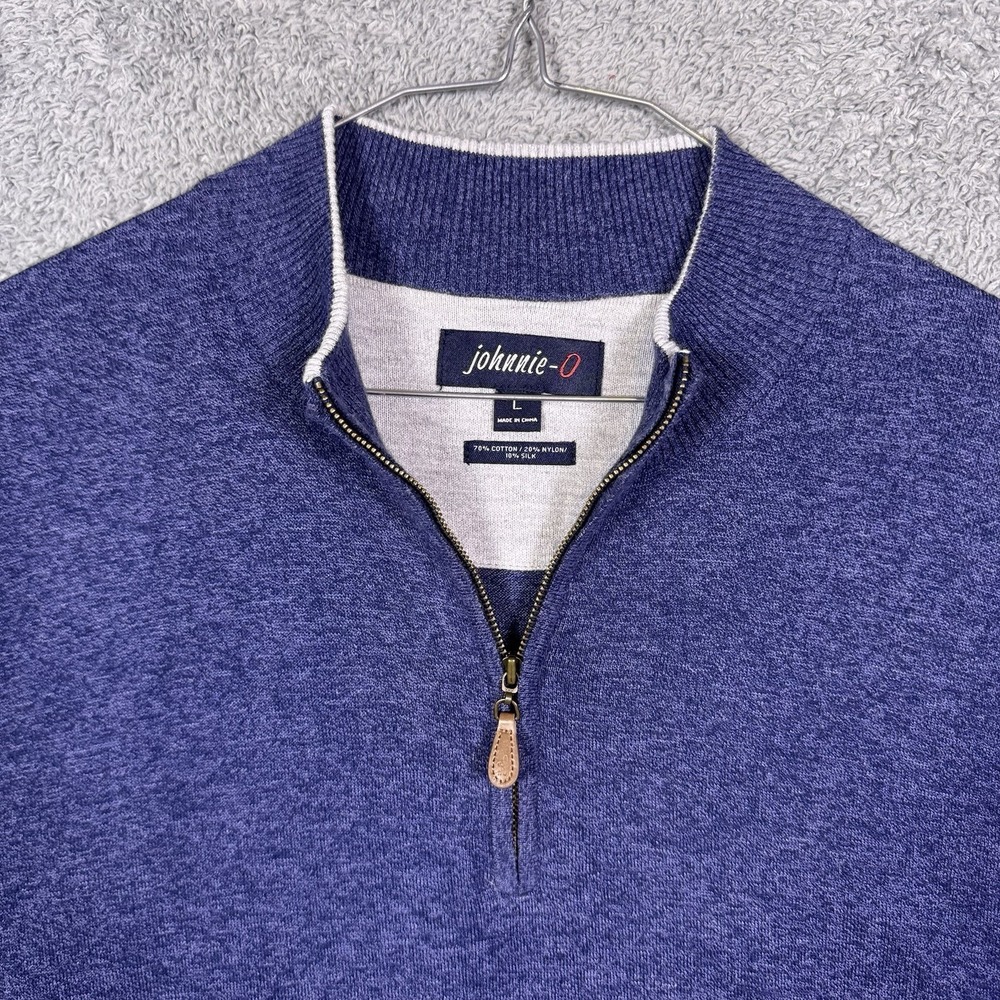 Johnnie-O Sweater Mens L Silk 1/4 Zip Bailey Helios Blue Knit Preppy‎ Pullover